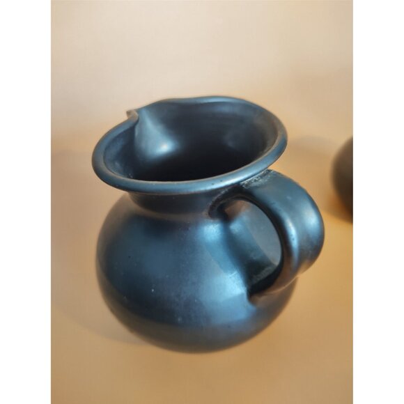 Vintage Prinknash England Stoneware Antique Black Sugar Bowl & Creamer Set - Picture 8 of 16